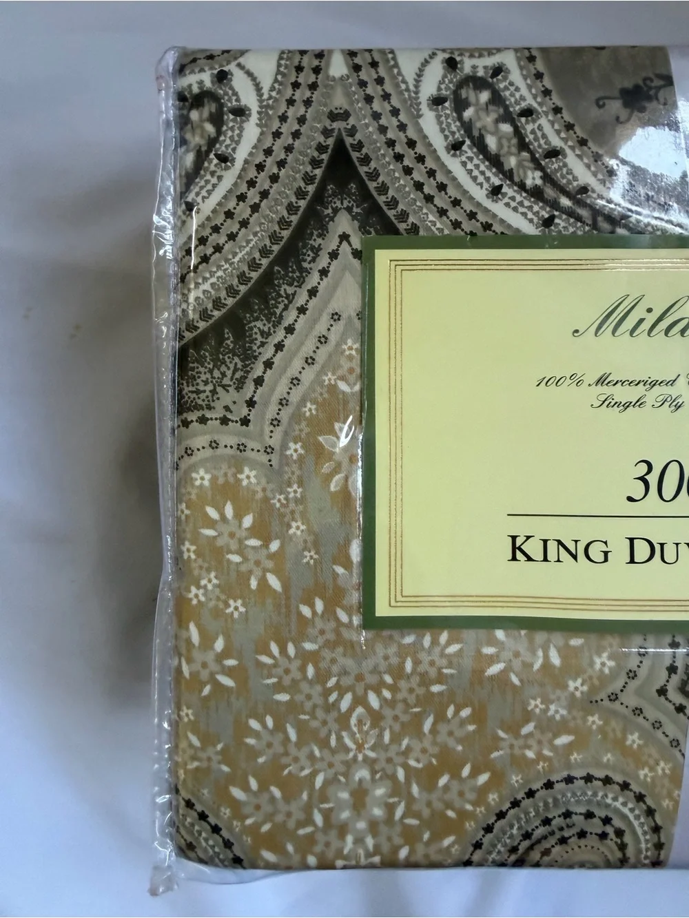 Milano King Duvet Set 3 PC 300 TC 100% Cotton Sateen Paisley Gray Gold New